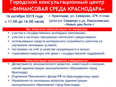 АДМИНИСТРАЦИЯ МУНИЦИПАЛЬНОГО ОБРАЗОВАНИЯ ГОРОД КРАСНОДАР Департамент экономического развития, инвестиций и внешних связей ПРИГЛАШАЮТ ВАС ПОСЕТИТЬ Городской консультационный центр «ФИНАНСОВАЯ СРЕДА КРАСНОДАРА»